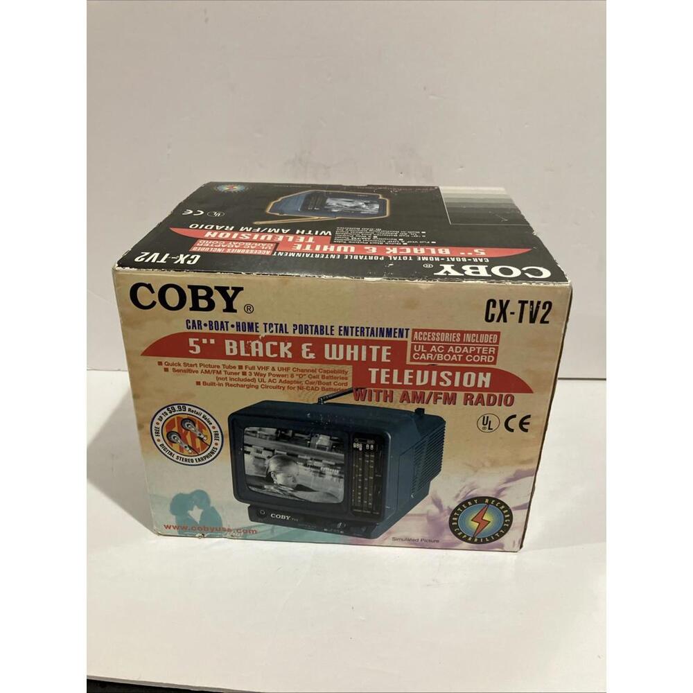 VTG  NEW Coby CX-TV2 5" Portable Black & White Television  with AM/FM Radio